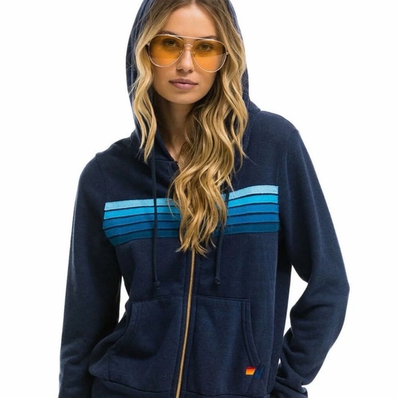Aviator Nation Tops - NWT - Aviator Nation 5 Strip Navy Hoodie